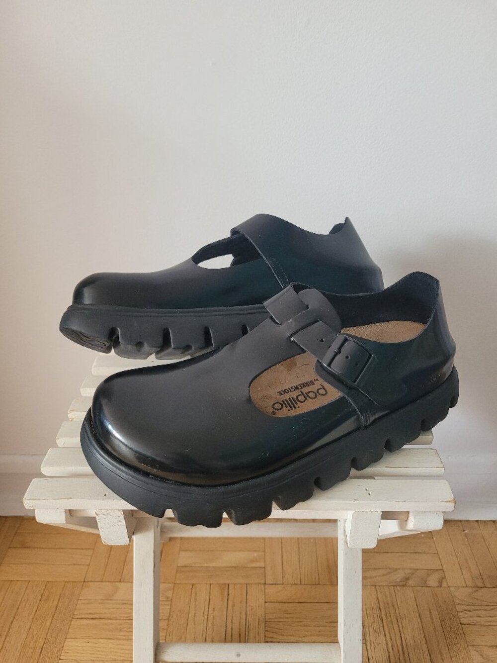 Birkenstock x Papillio Black Leather "Paris Chunky" Mary Jane Shoes-40/260/L9